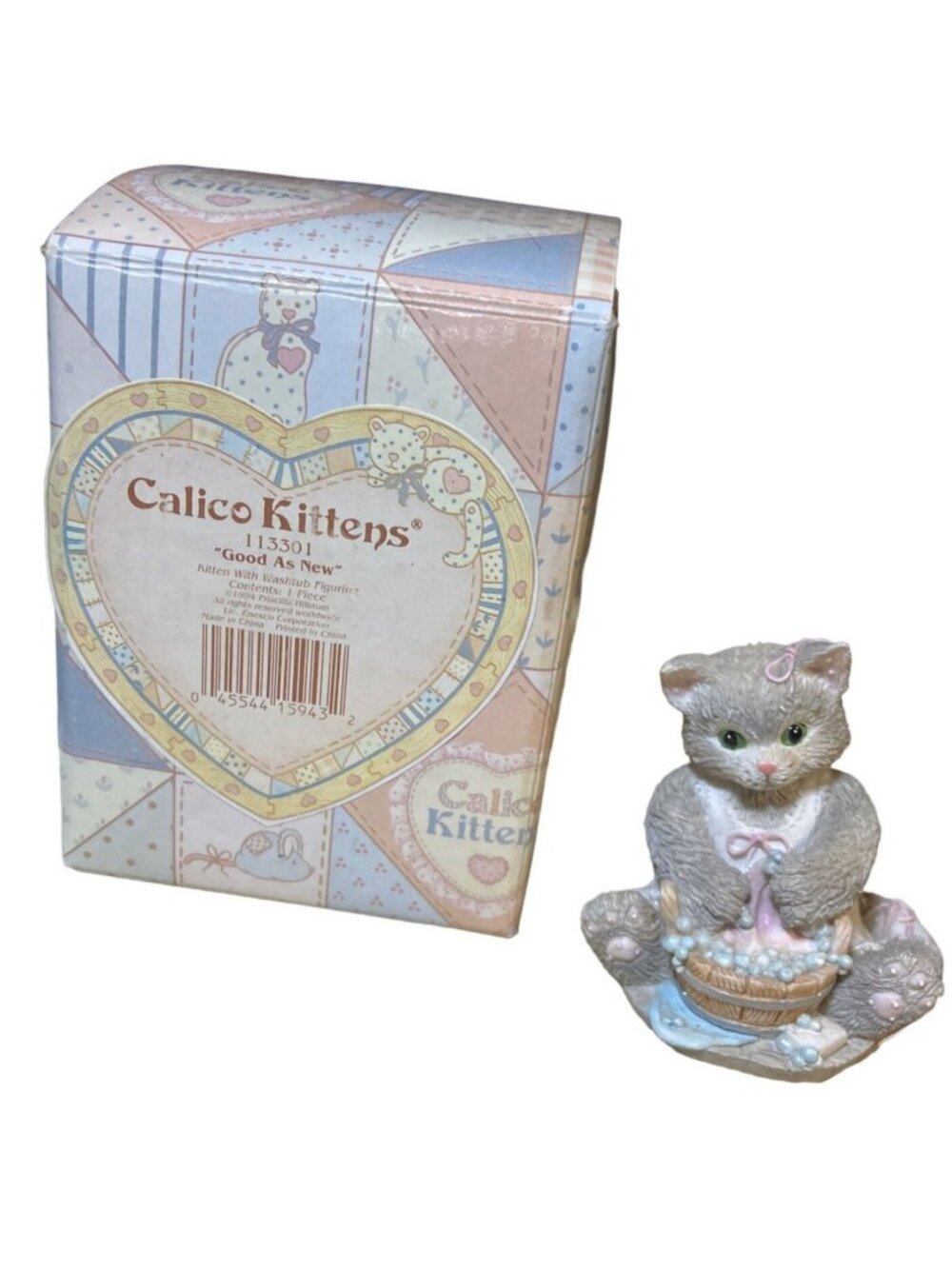 Calico Kittens Good as New Figurine Kitten with Washtub